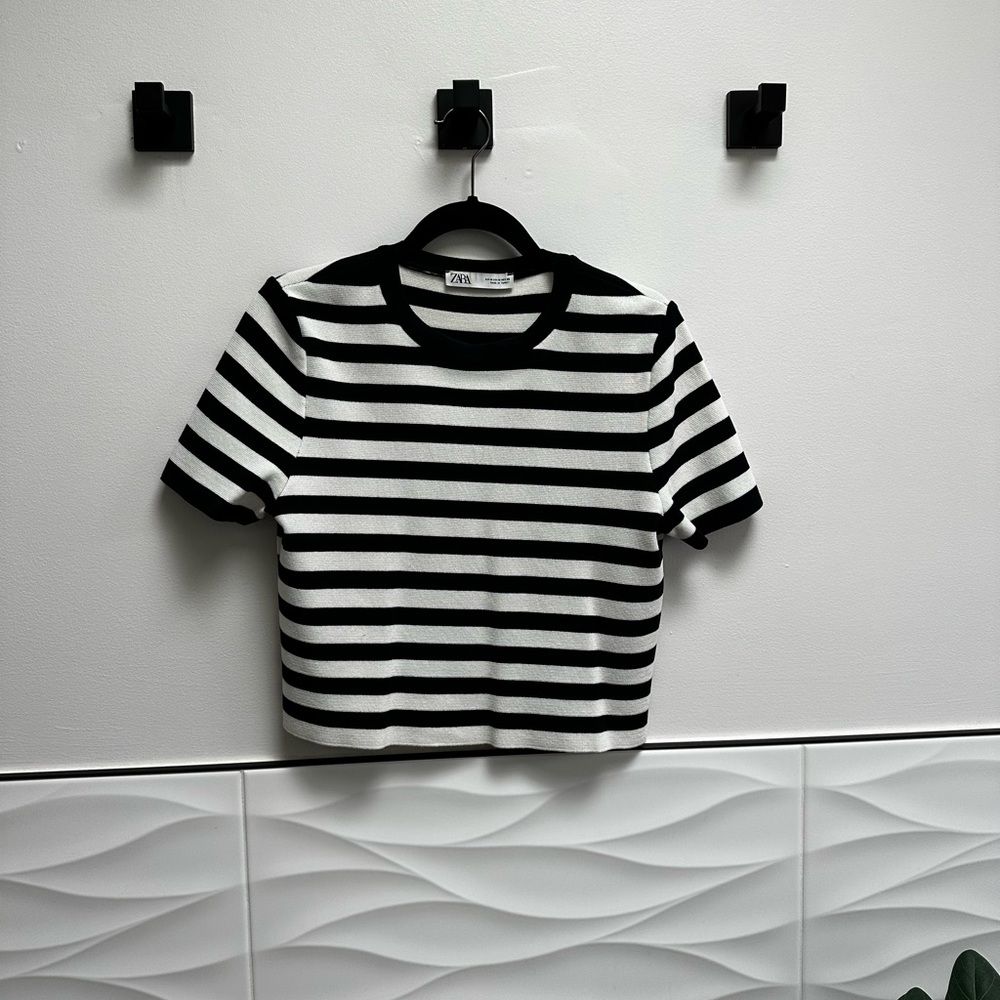 Zara Monochrome Striped Short Sleeve Tee
